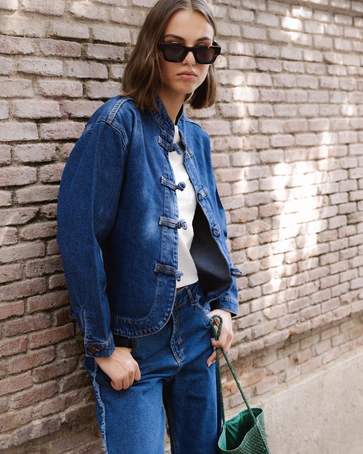 Blouson en Denim Bleu à Brandebourgs