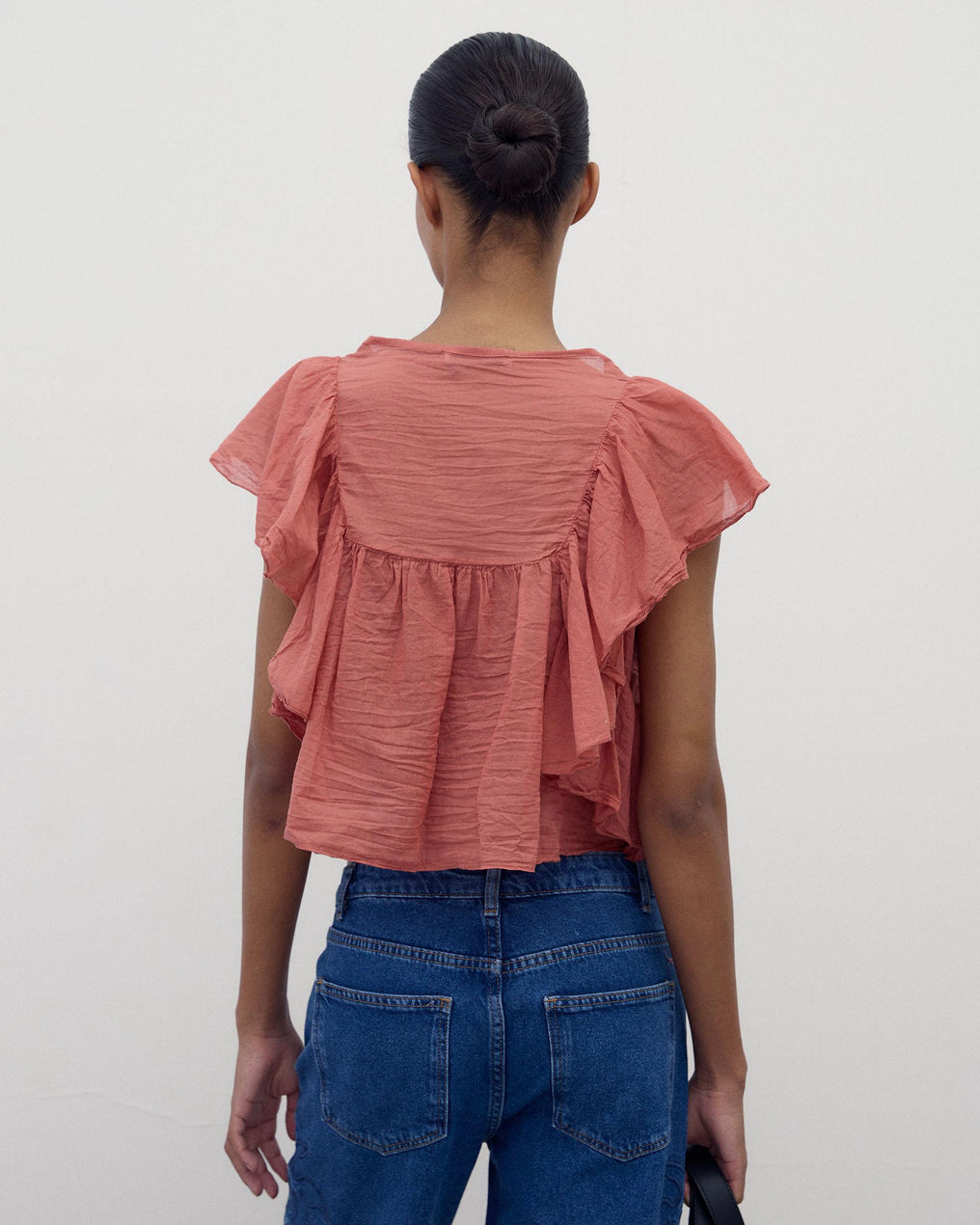 Blusa Botones Volantes Teja
