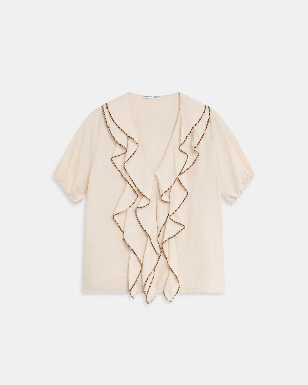 Blouse Volants Avant Passepoil Contrastant Écru