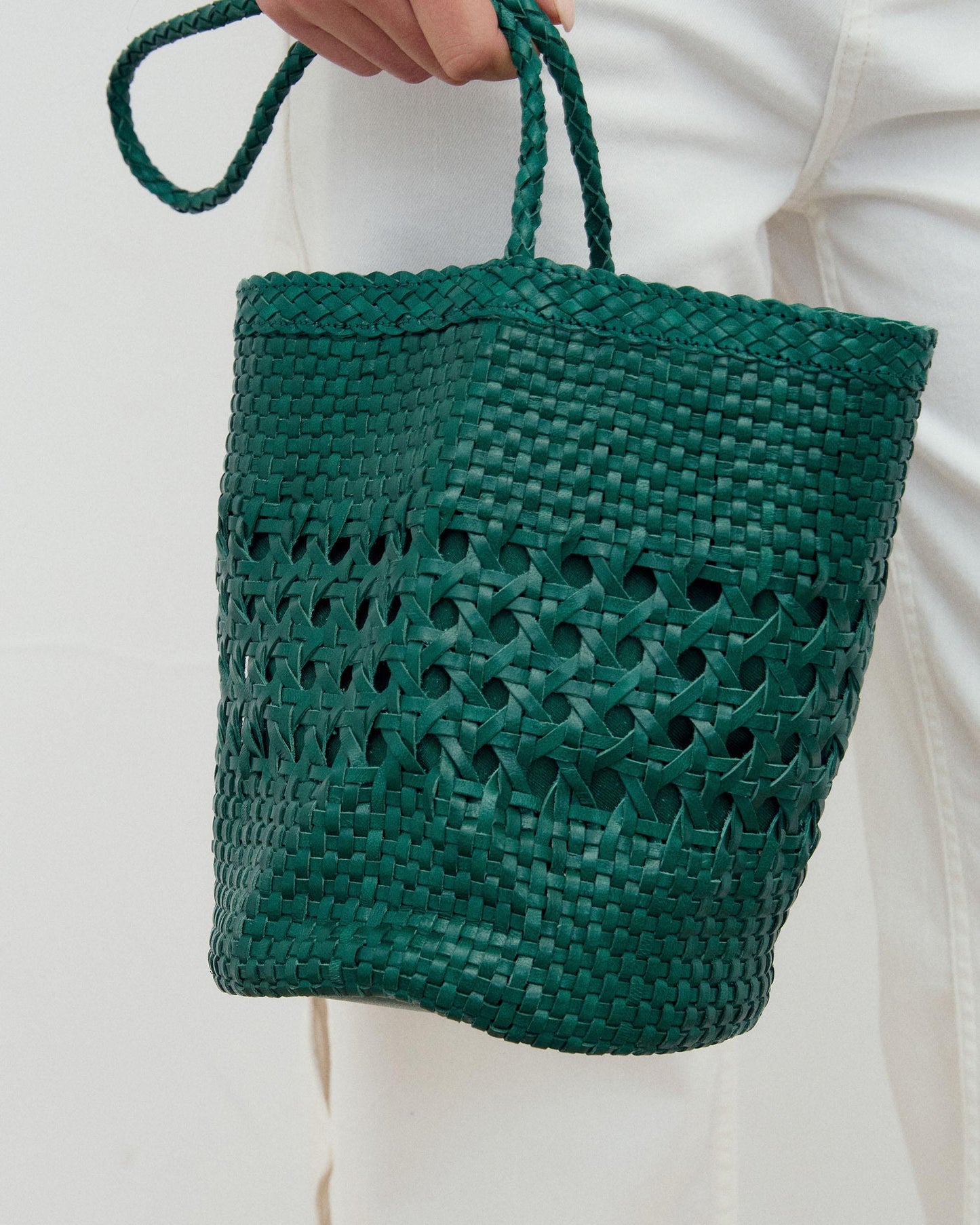 Mala Bucket Pele Entrançada Verde