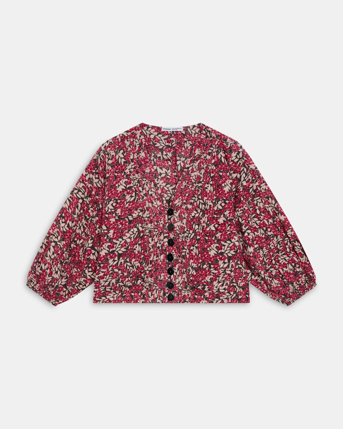Blouse Plissée à Imprimé Floral Grenat