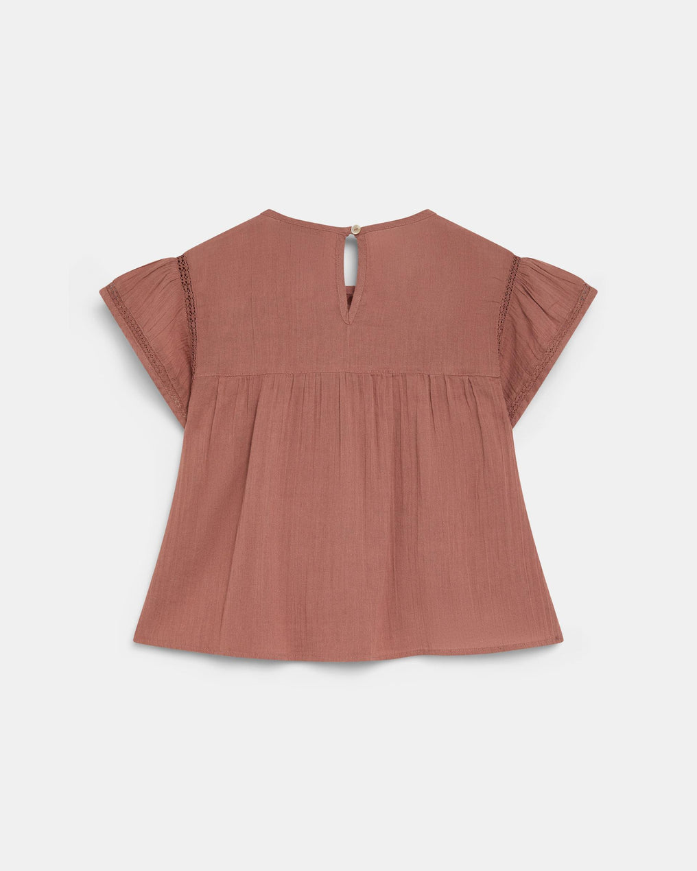 Blusa Manga Corta Puntillas Delantero Rosa Palo