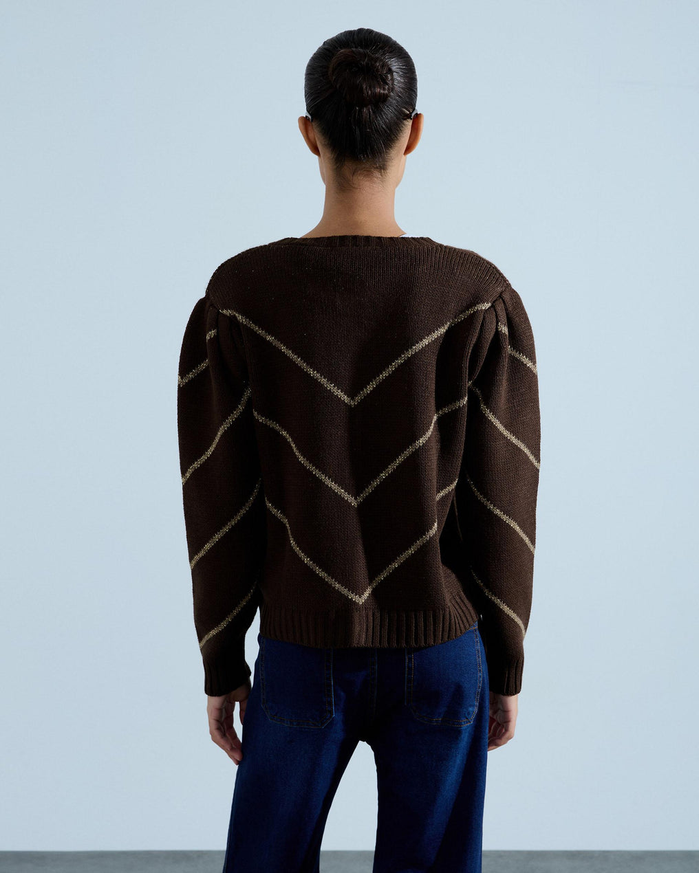 Chaqueta Punto Zigzag Brillo Marrón