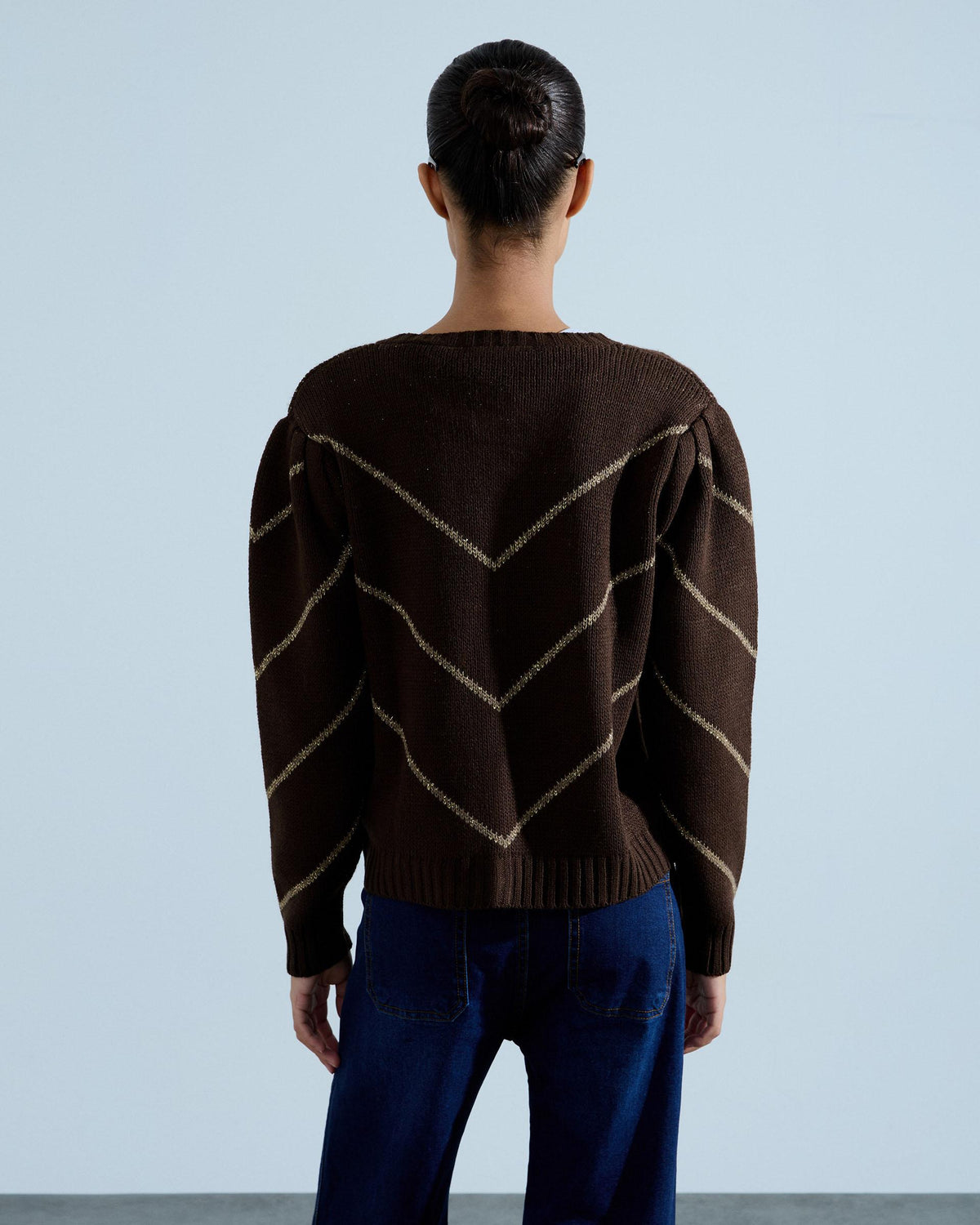 Chaqueta Punto Zigzag Brillo Marrón