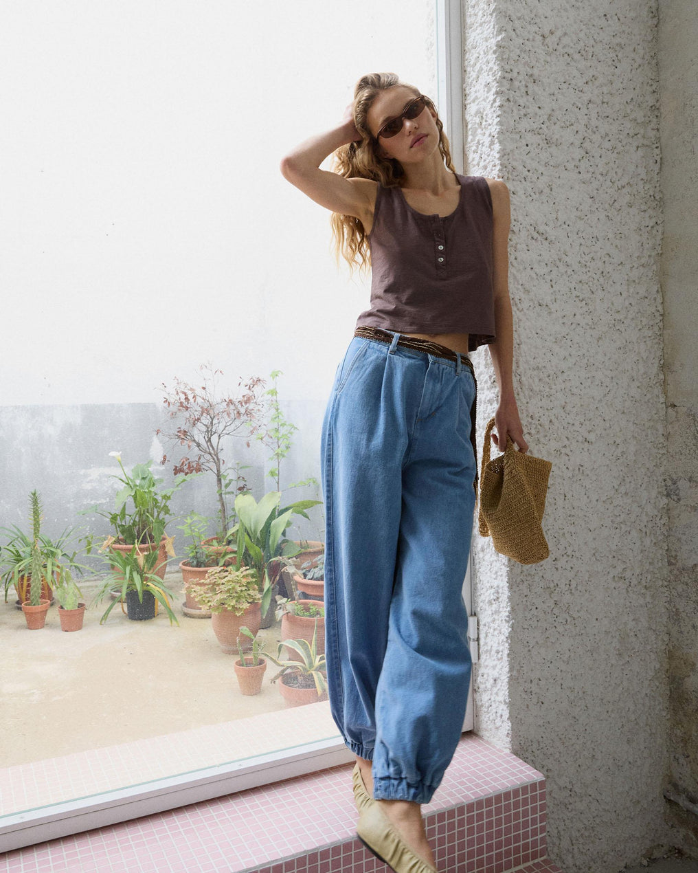 Brown Button Tank Top