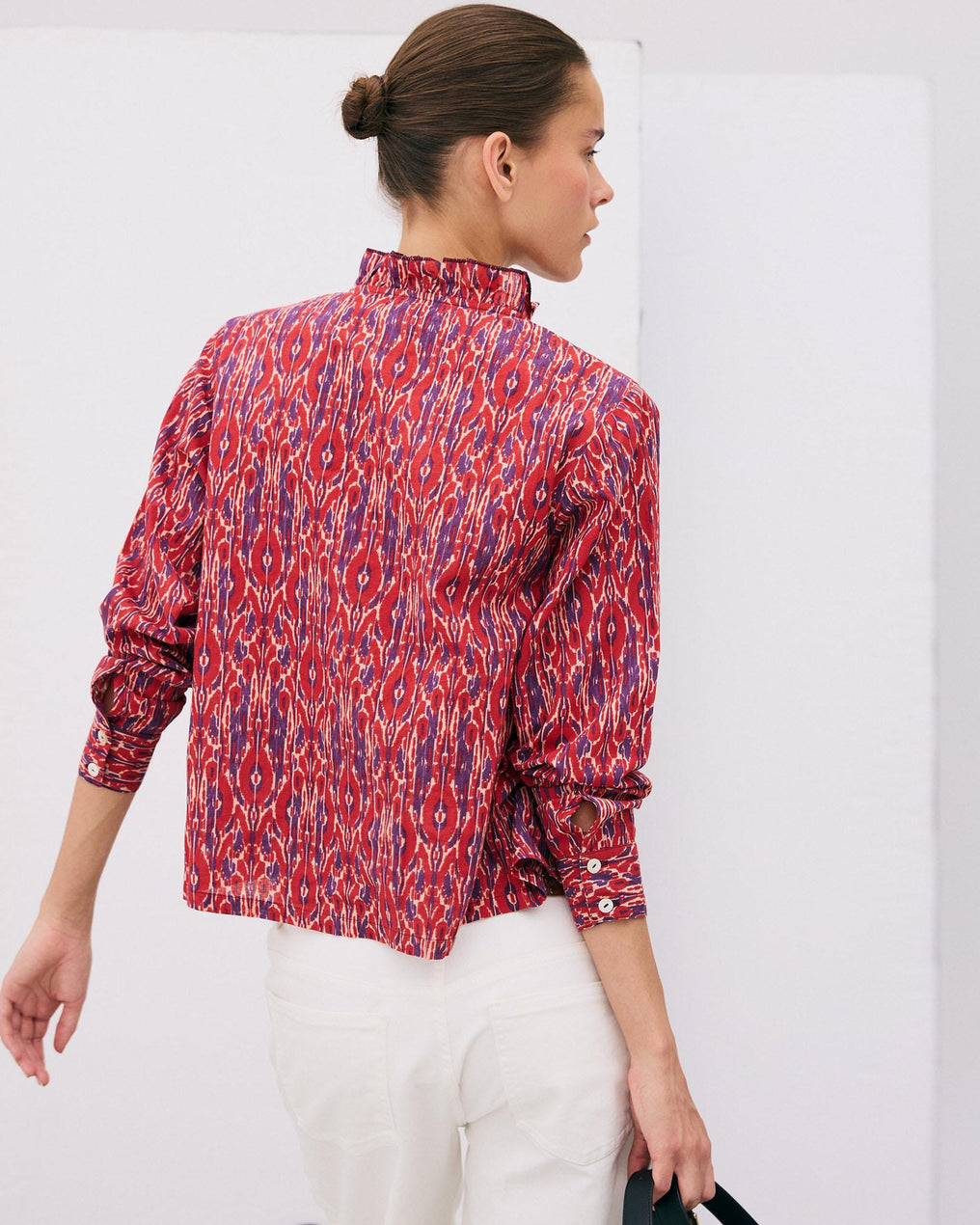 Blusa Folhos Picô Estampado Étnico Vermelha