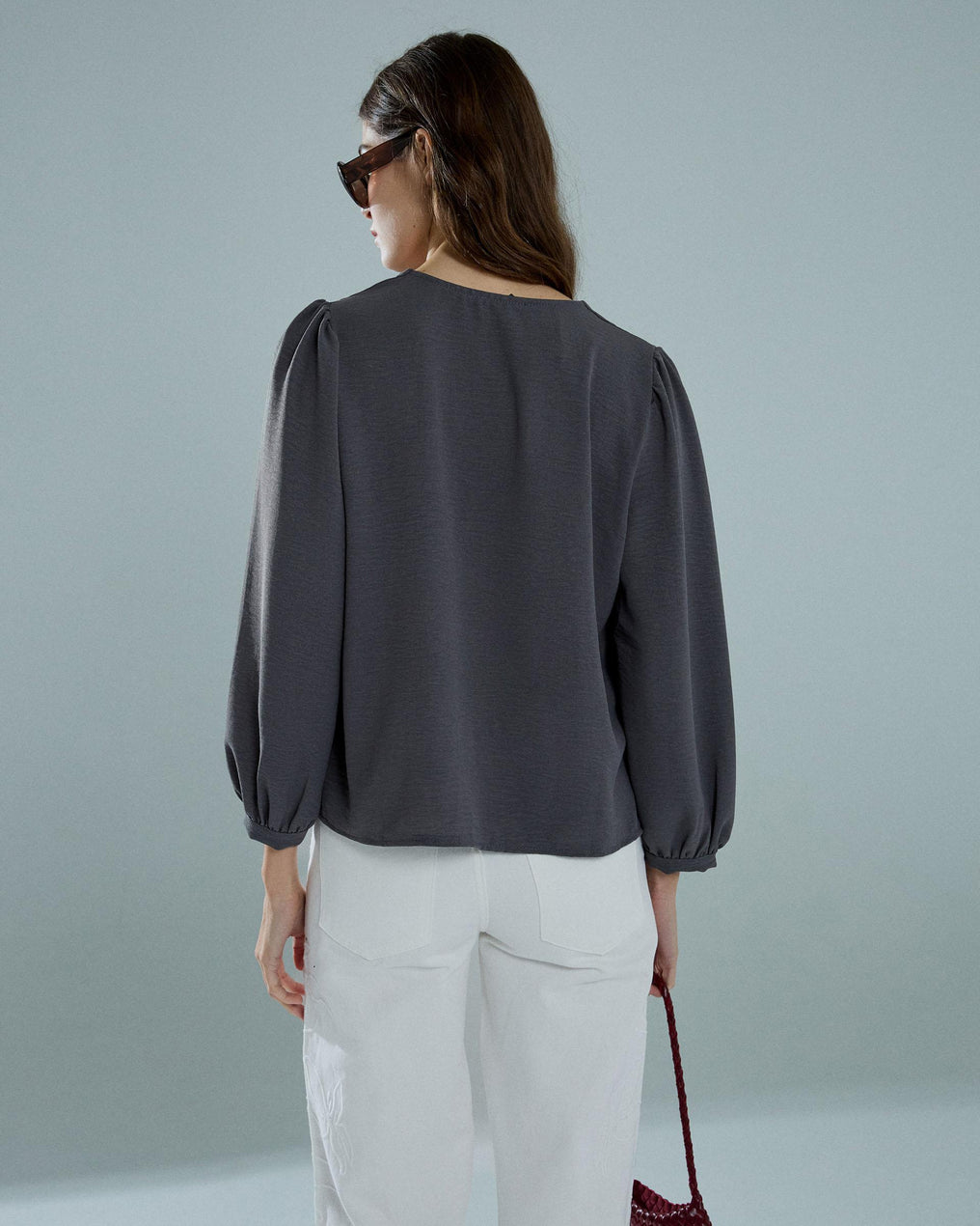 Blusa Manga Abullonada Antracita