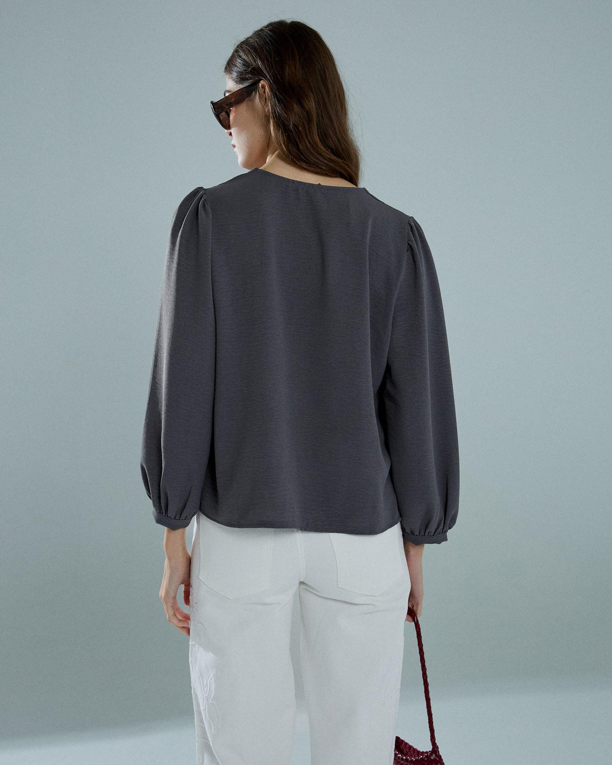 Blusa Manga Abullonada Antracita