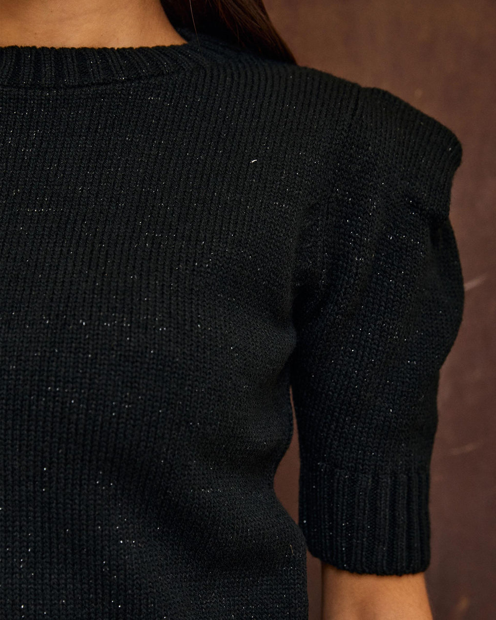 Top Punto Hombreras Lurex Negro