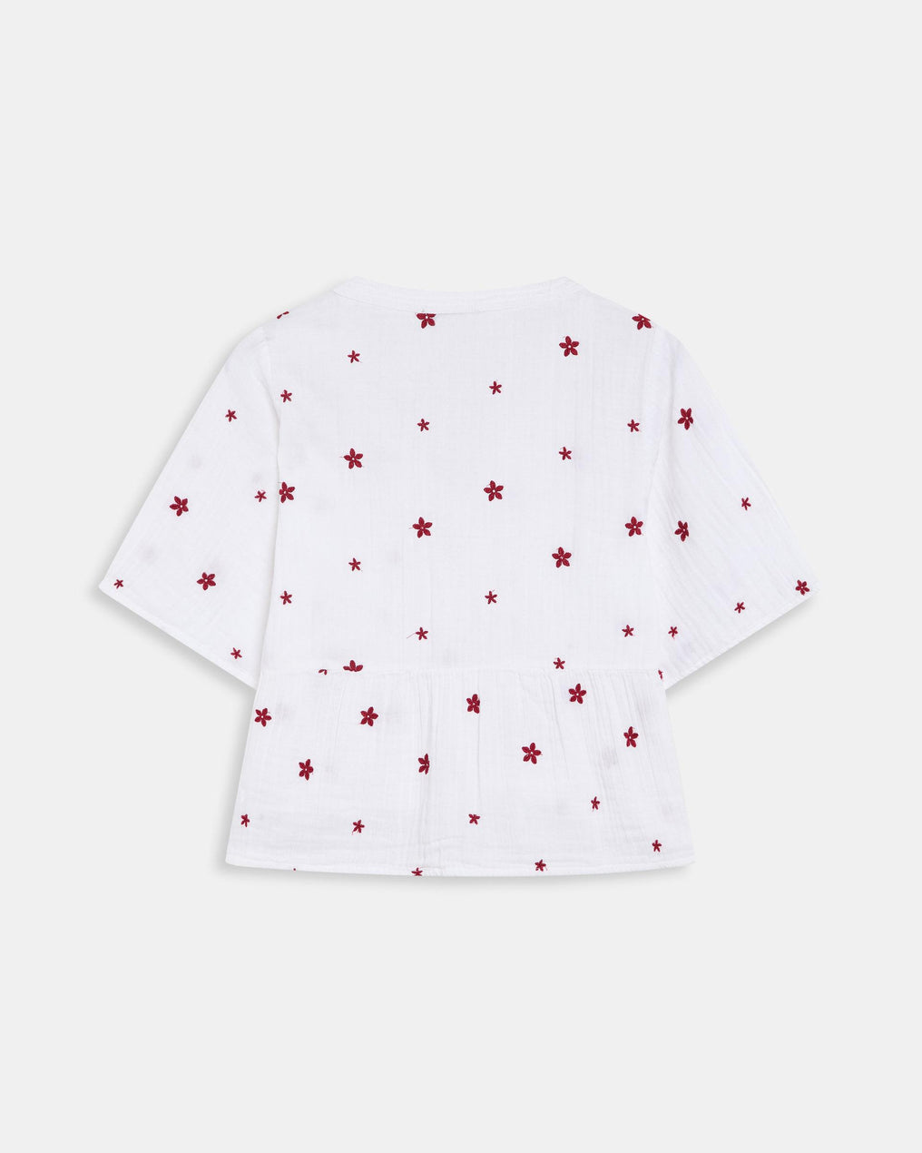 Blouse Décolleté en V Broderies Floraux Blanc