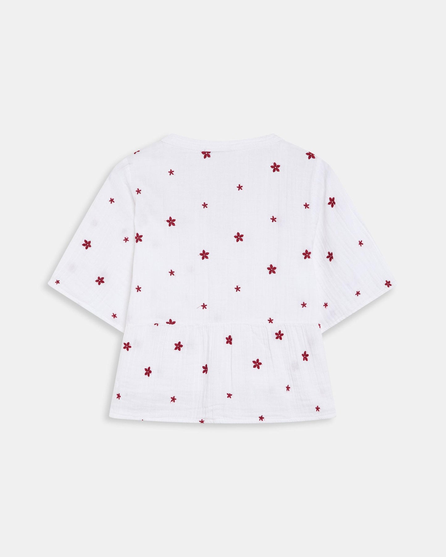 Blouse Décolleté en V Broderies Floraux Blanc