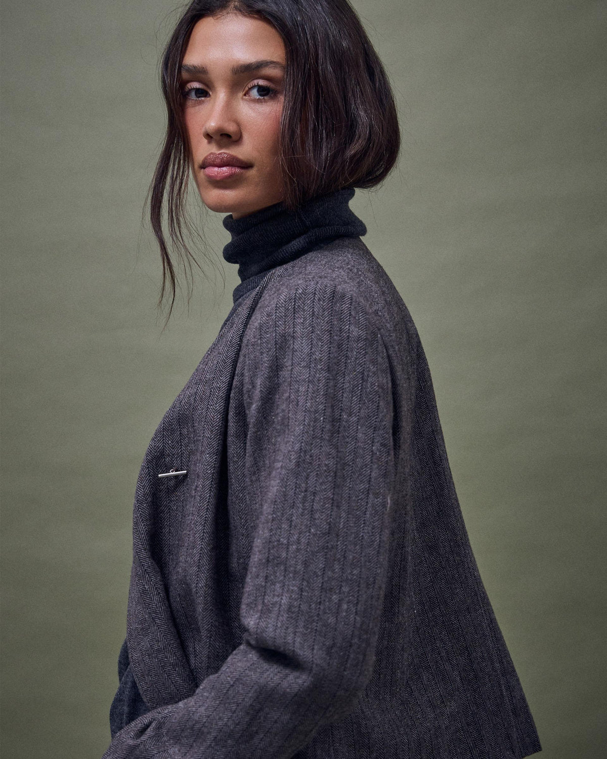 Chaqueta Botones Anillas Mezcla Lana Taupe