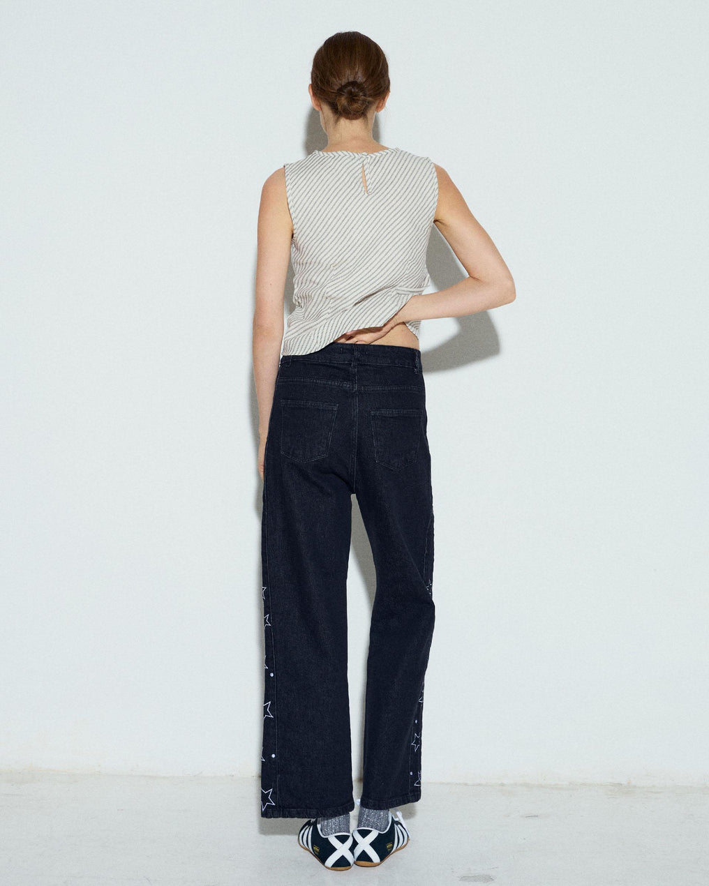 White Diagonal Stripe Print Top