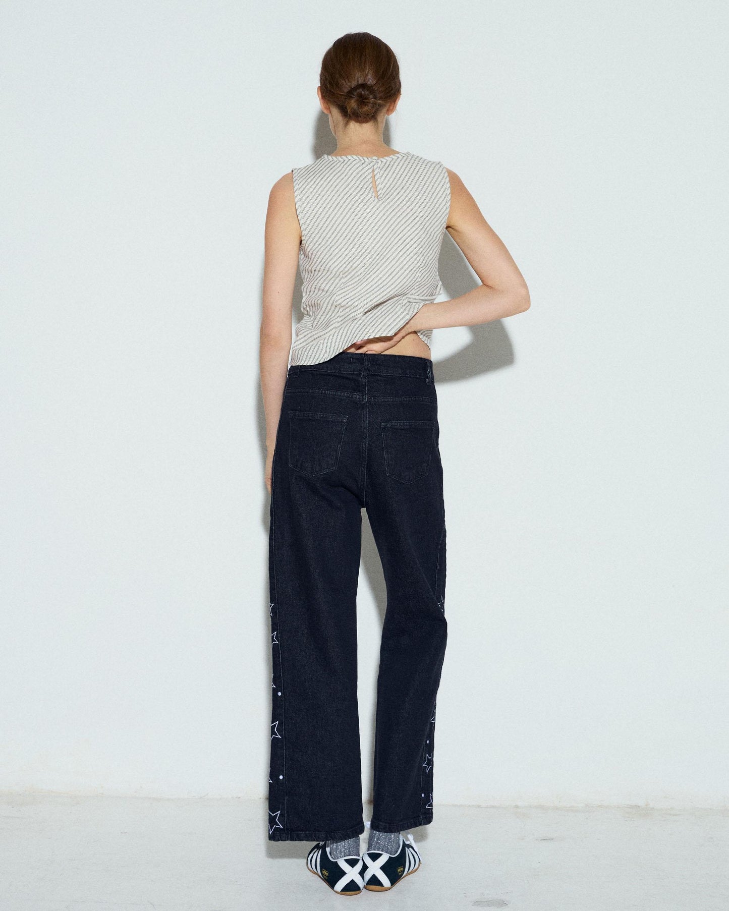 White Diagonal Stripe Print Top