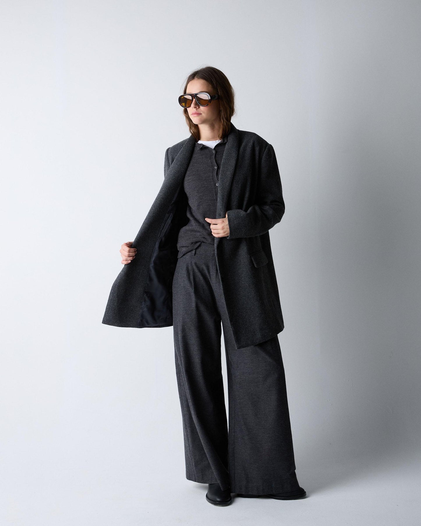 Abrigo Paño Solapa Mezcla Lana Gris