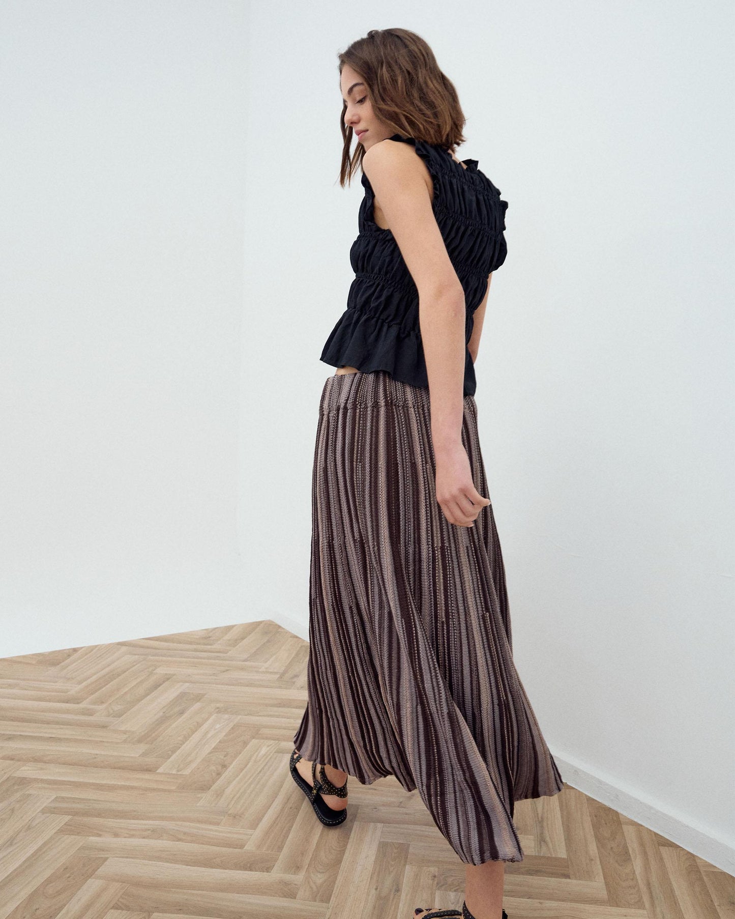 Jupe Maille Rayures Marron