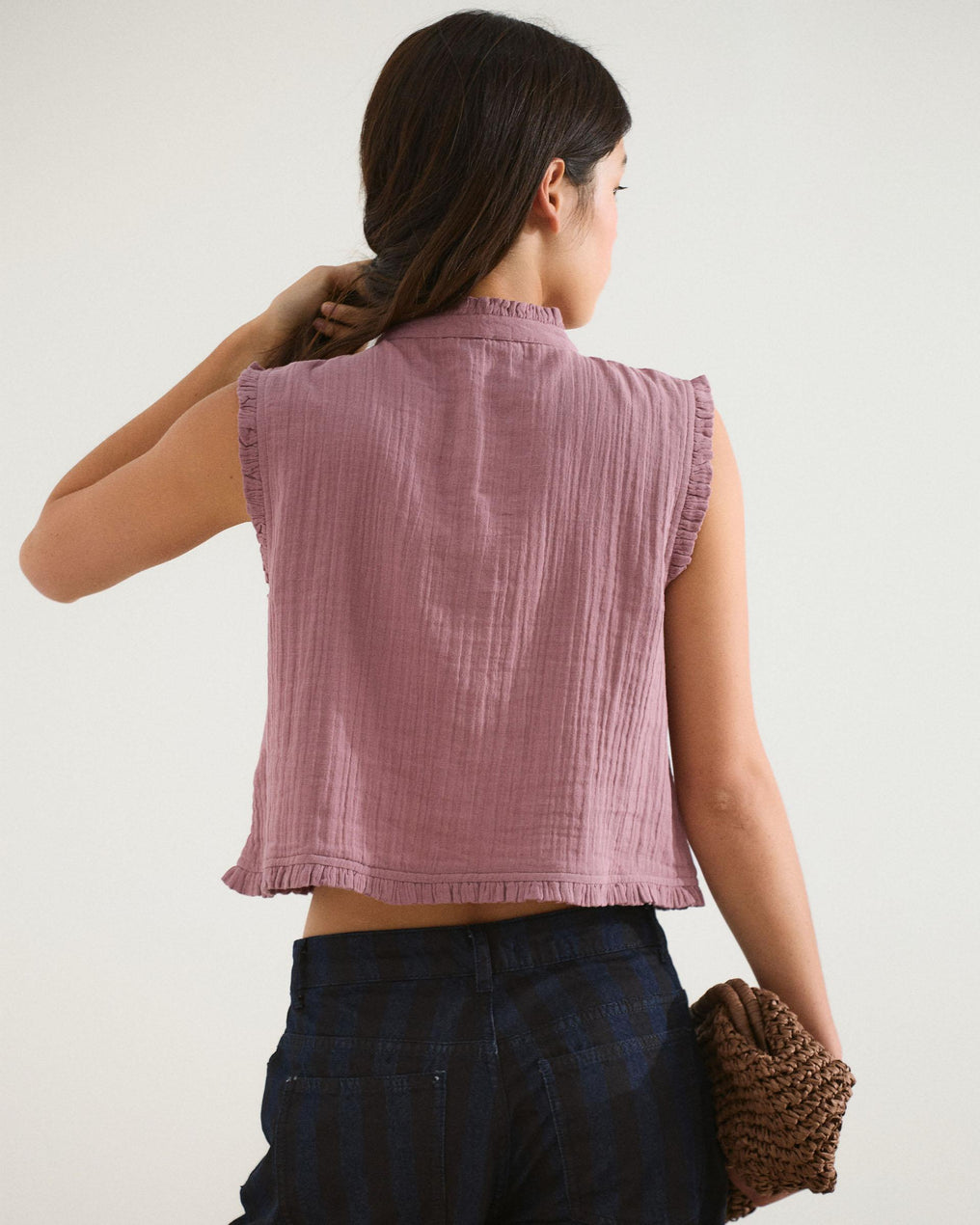 Top Botones Forrados Volante Rosa