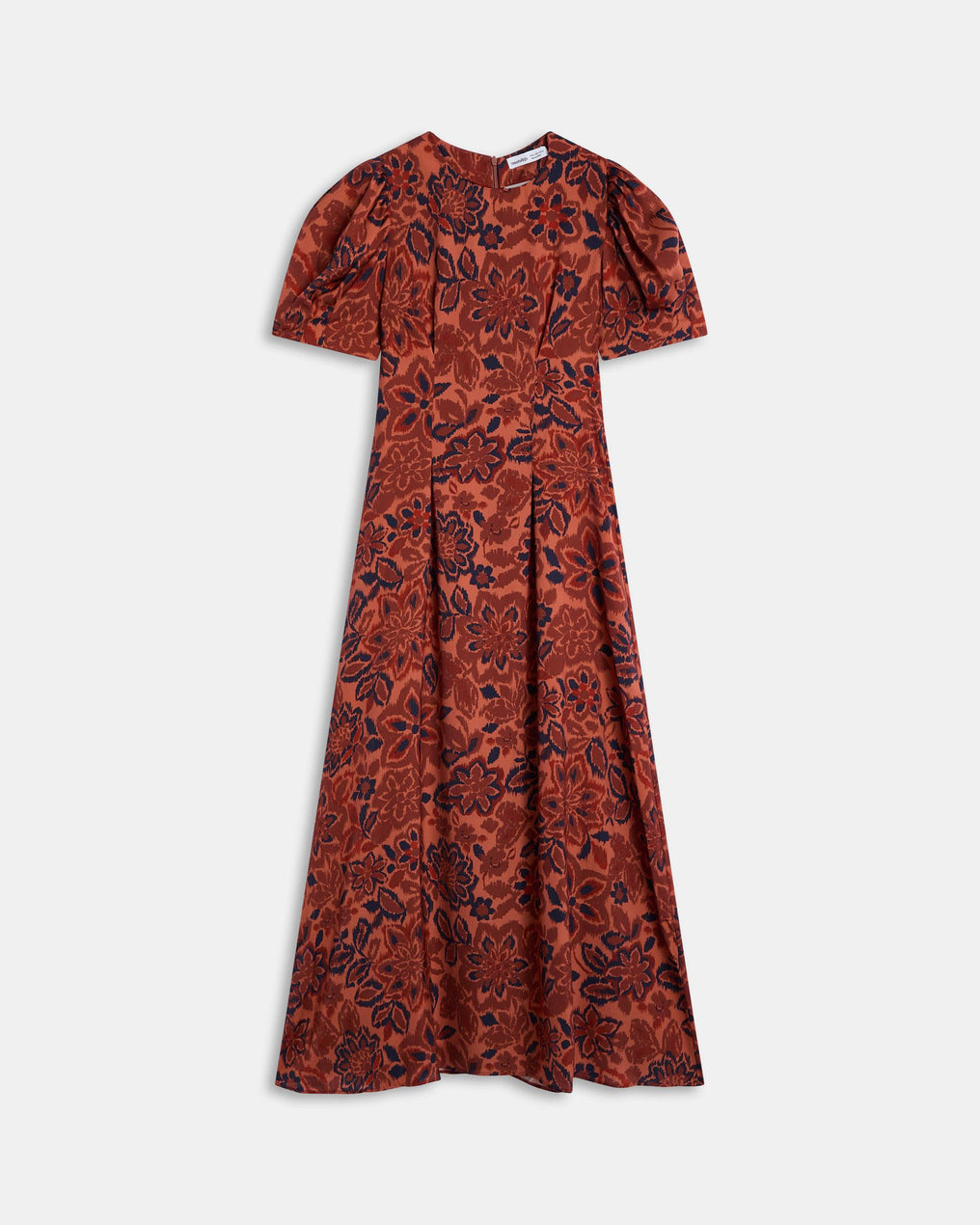 Vestido Manga Abullonada Estampado Floral Naranja