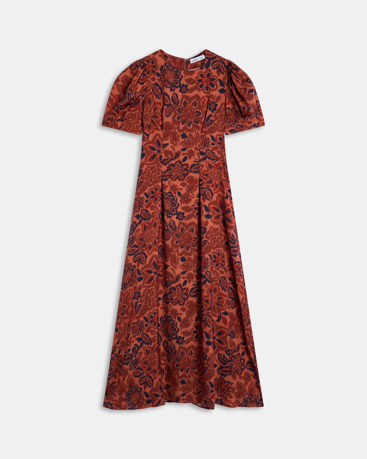 Vestido Manga Abullonada Estampado Floral Naranja