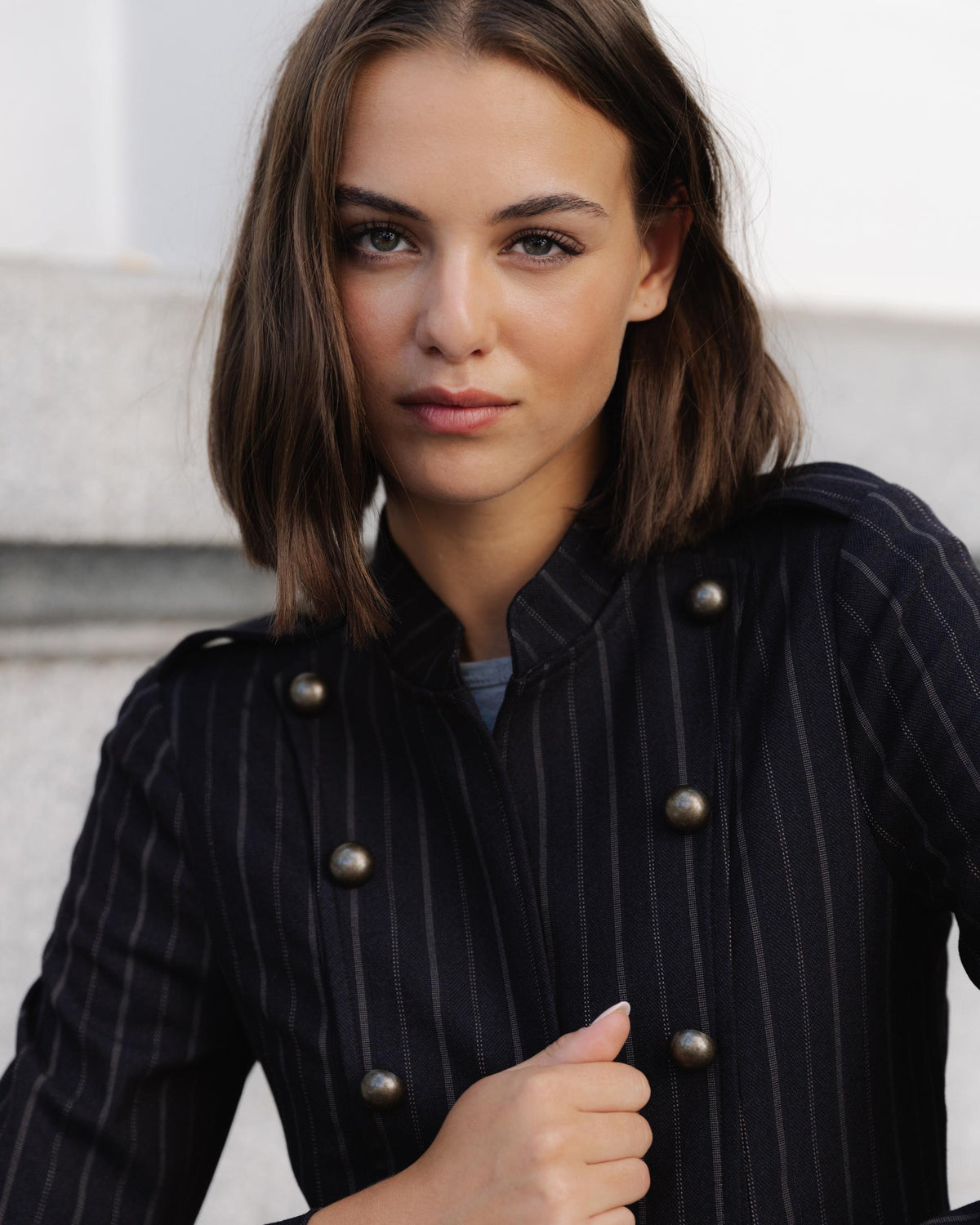 Chaqueta Botones Rayas Azul Oscuro