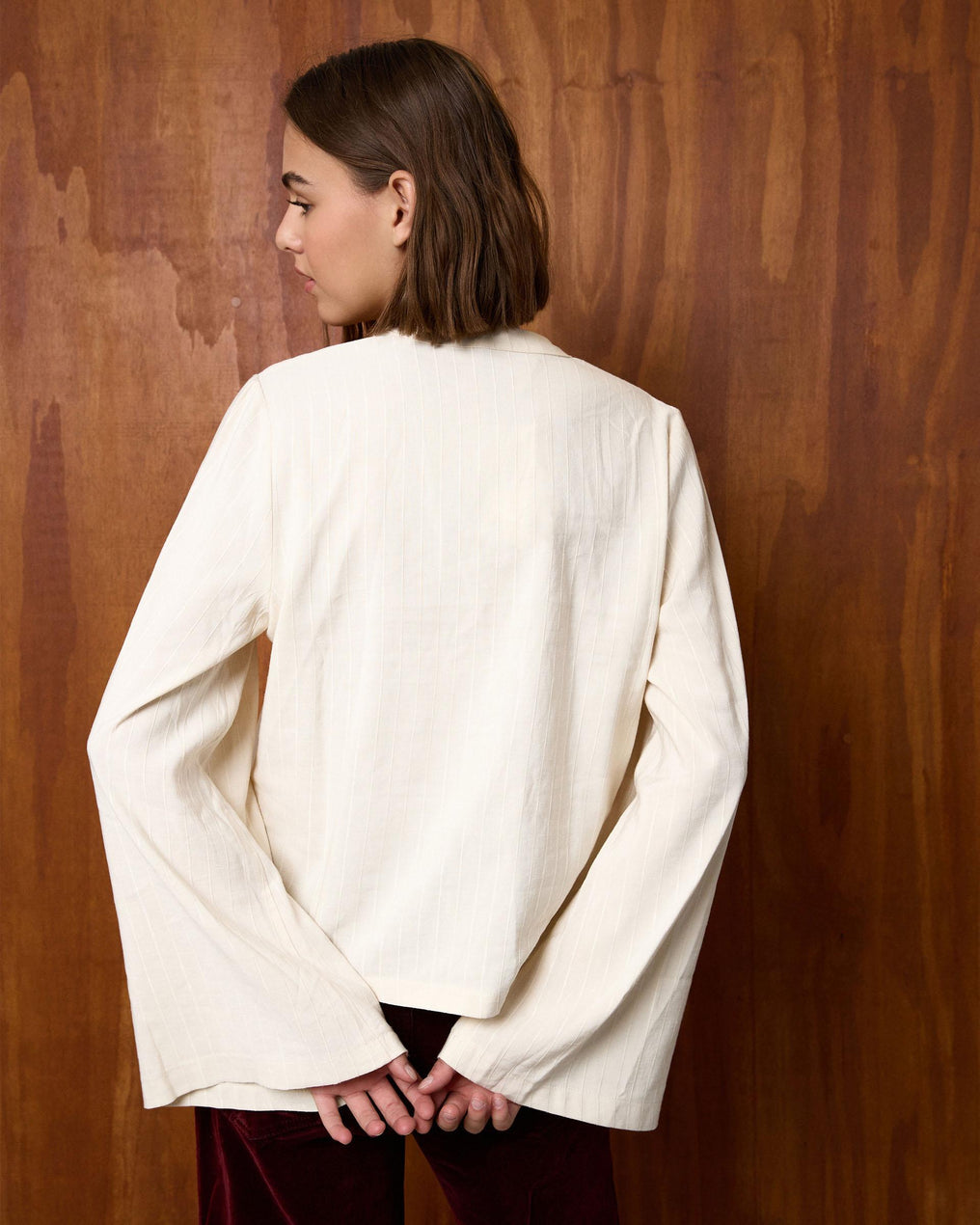 Blusa de manga comprida com textura crua japonesa