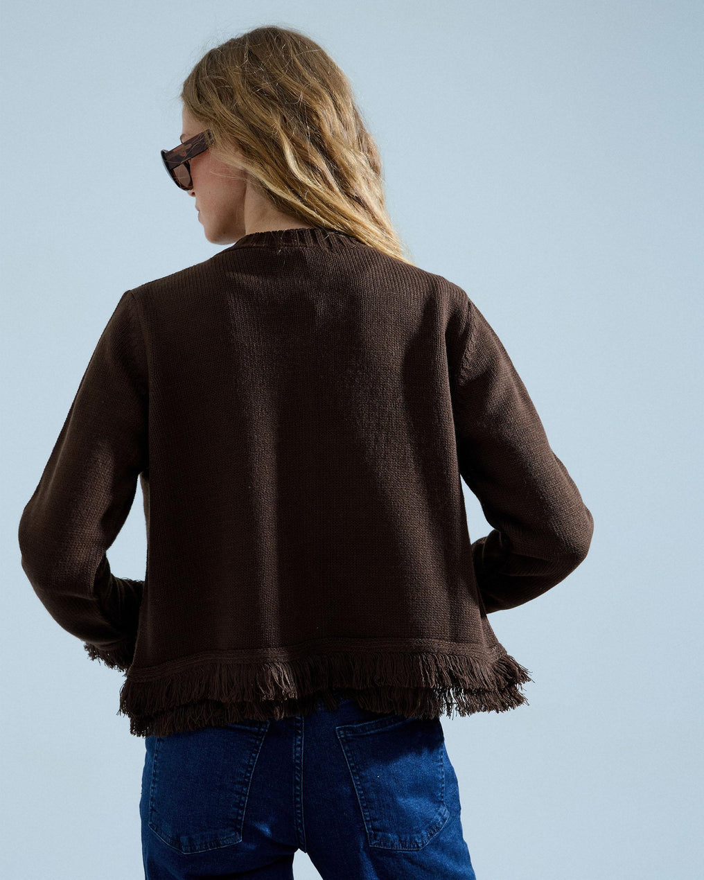 Chaqueta Punto Flecos Marrón