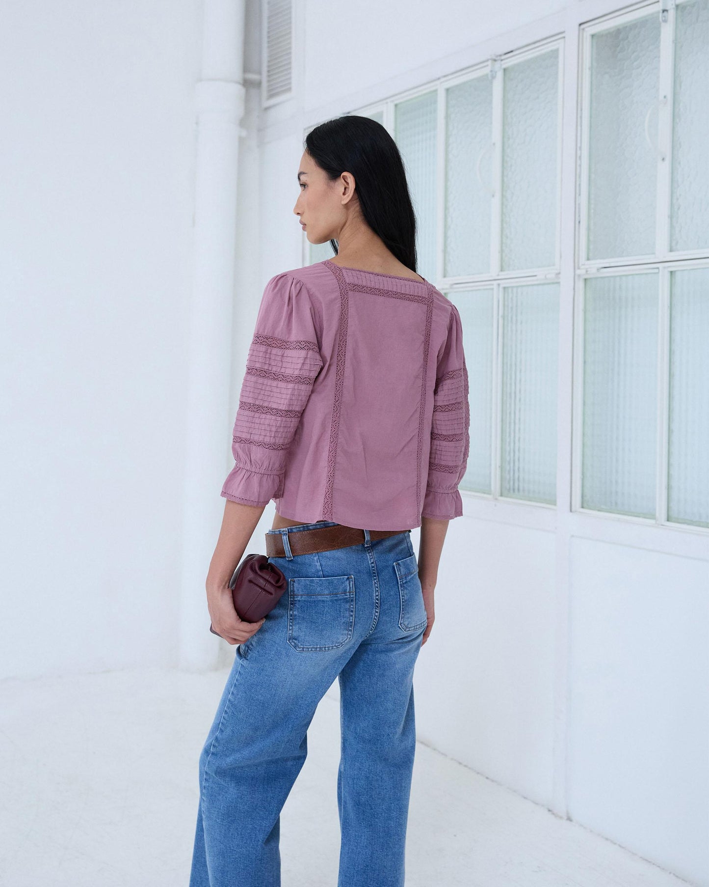 Blouse Col Carré Dentelles Rose