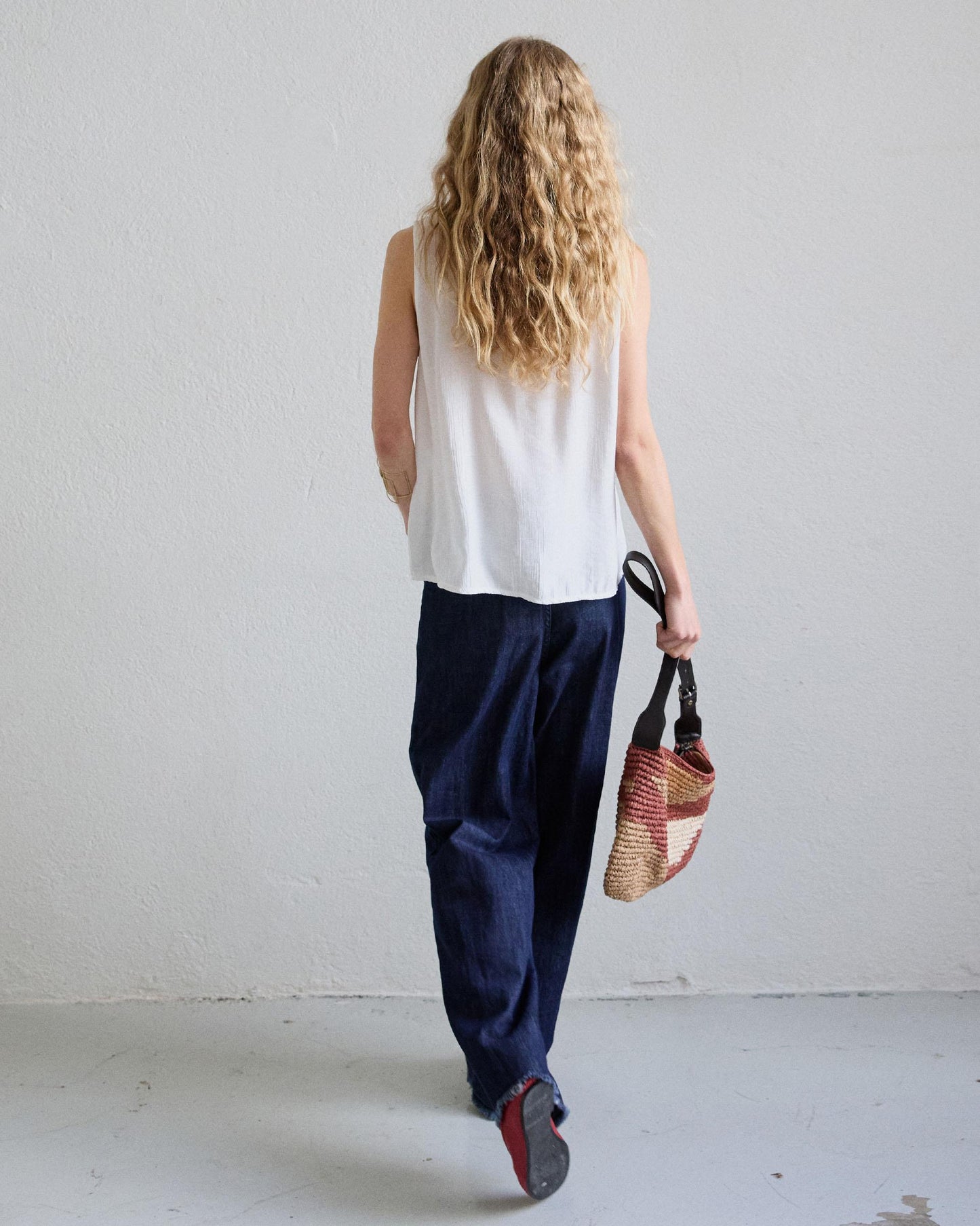 White V-Neck Ruffle Sleeveless Blouse