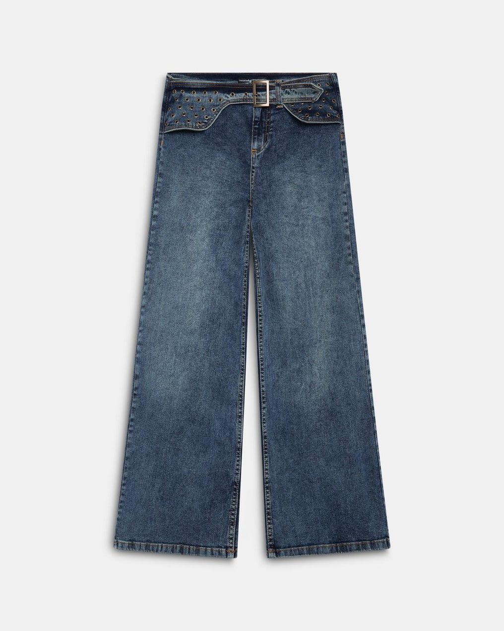 Jeans Cinturón Arandelas Azul