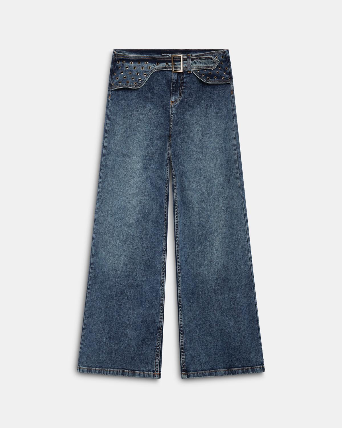 Jeans Cinturón Arandelas Azul