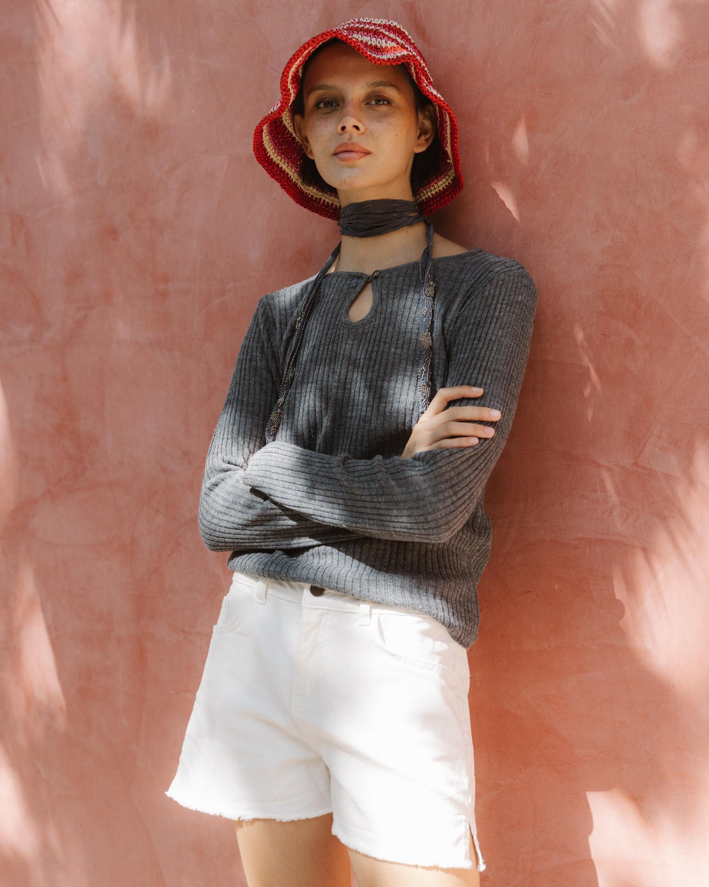 Red Striped Raffia Hat