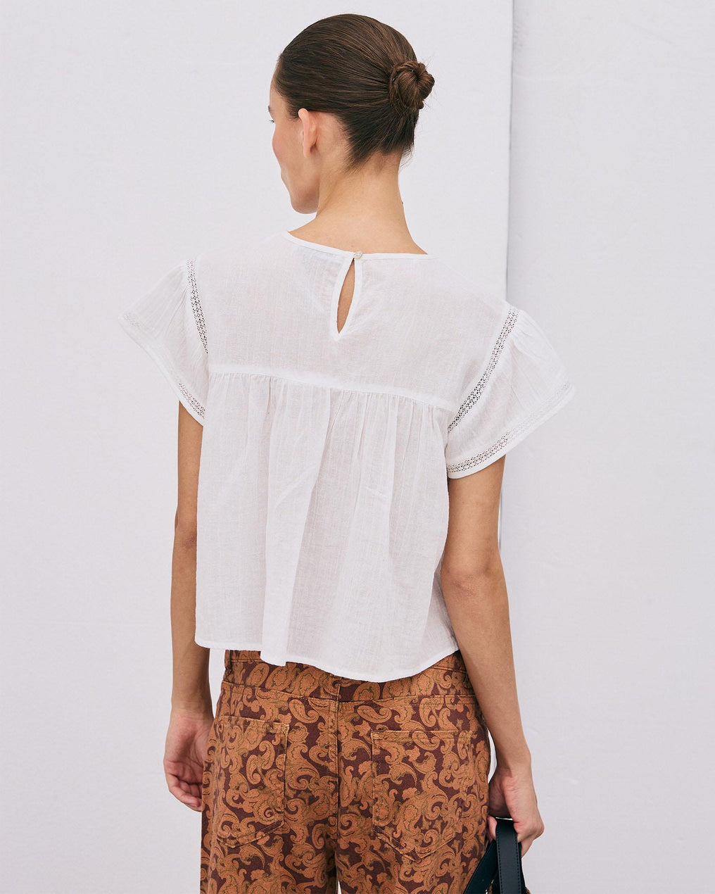 Blouse Manches Courtes Dentelle Avant Blanc