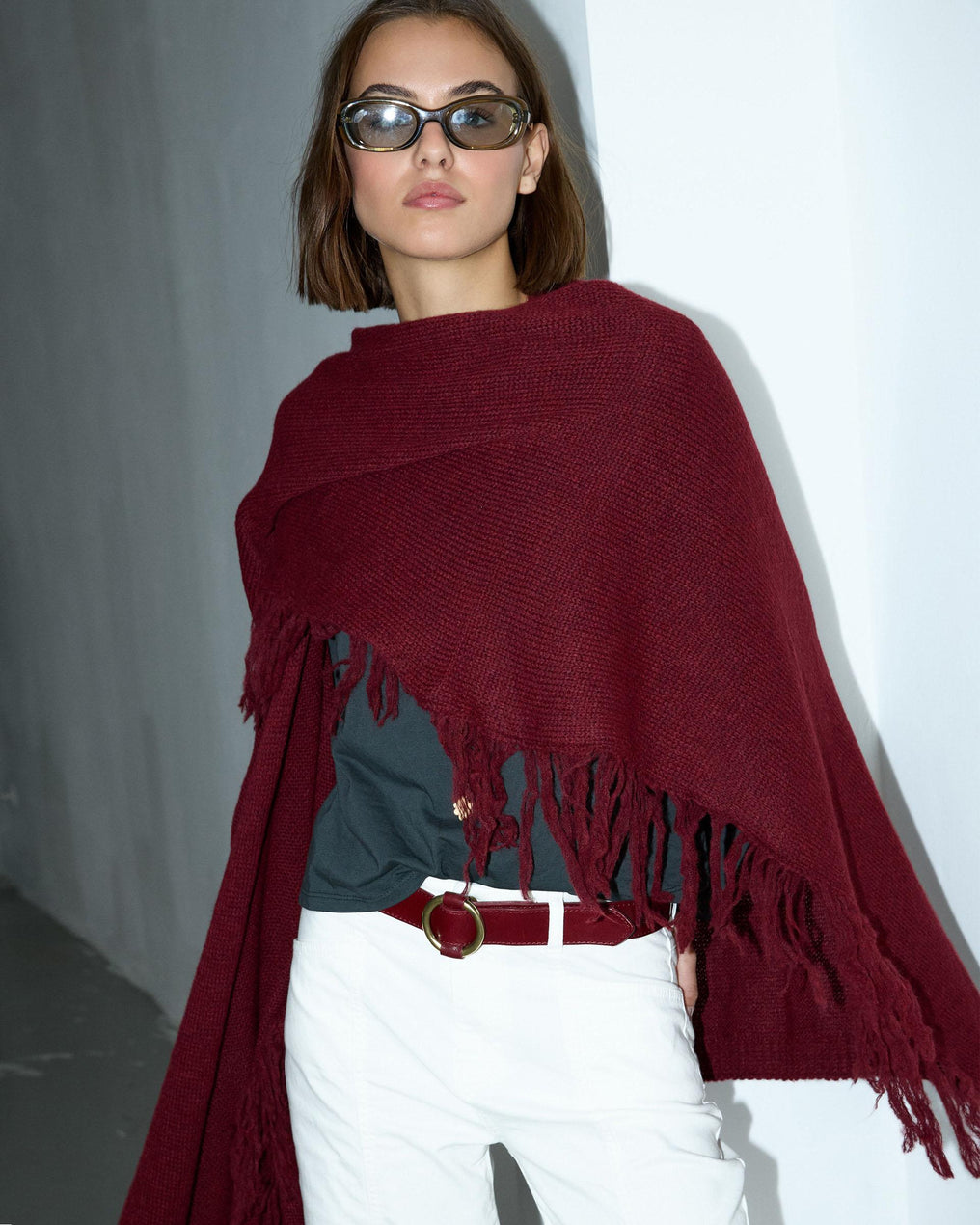Garnet Fringed Poncho