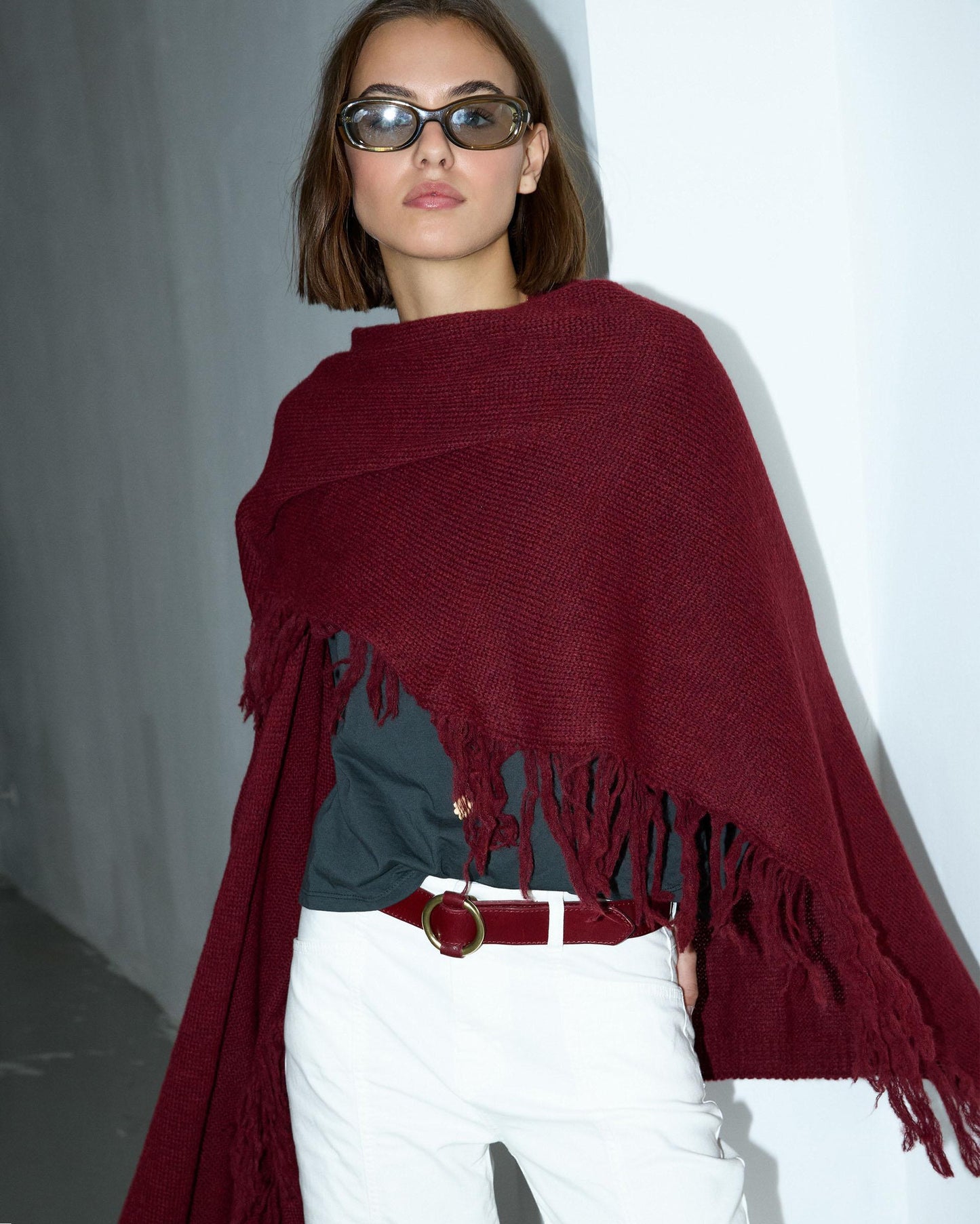 Garnet Fringed Poncho