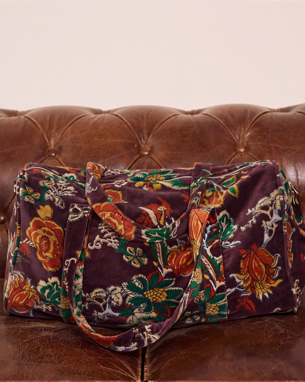 Bolsa De Viaje Terciopelo Estampado Marrón