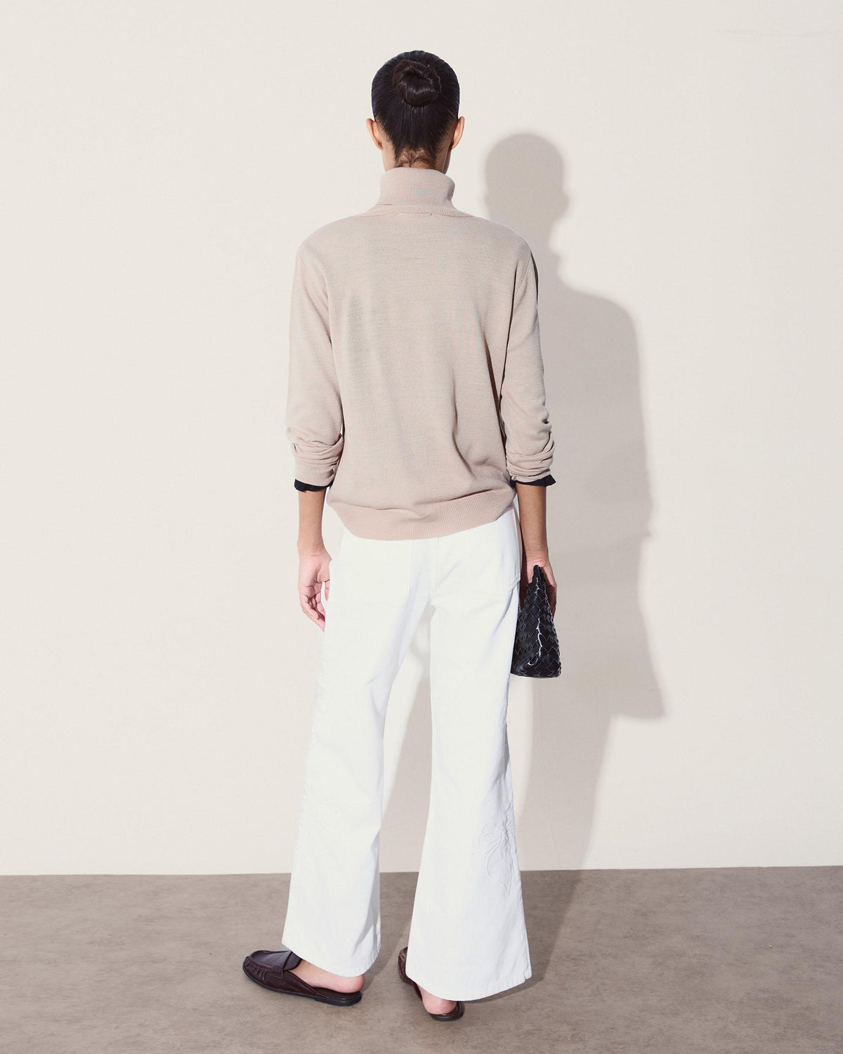 Jersey Punto Fino Cuello Vuelto Beige