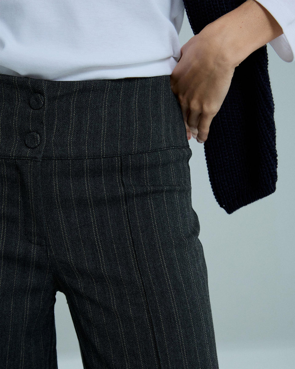 Pantalón Recto Doble Cinturilla Antracita
