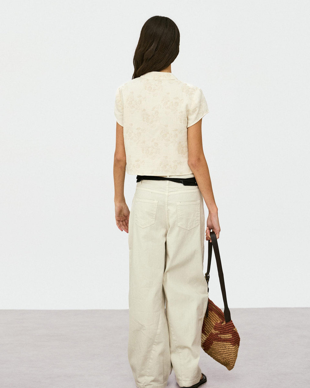 Top Jacquard Imprimé Floral Écru