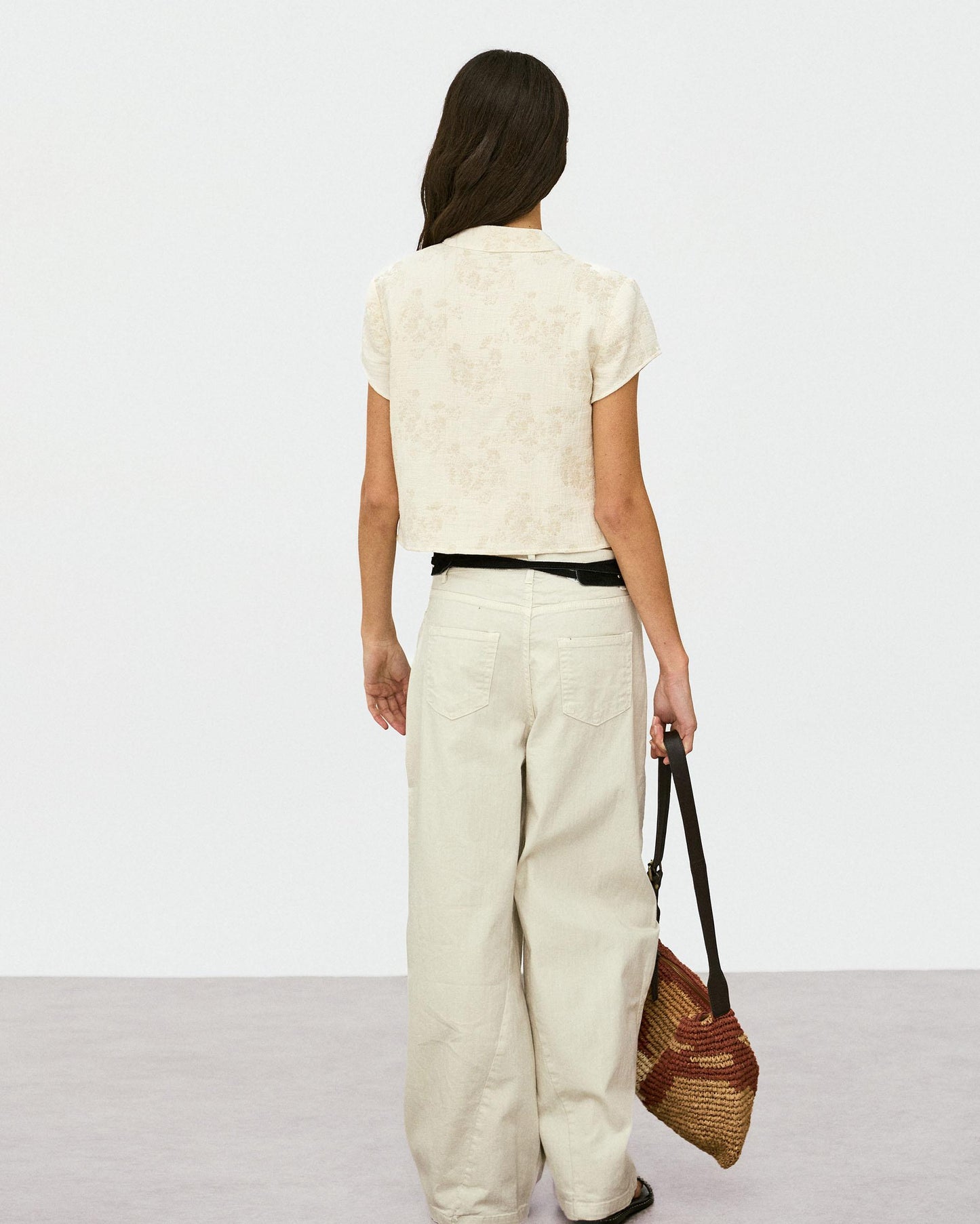 Top Jacquard Imprimé Floral Écru
