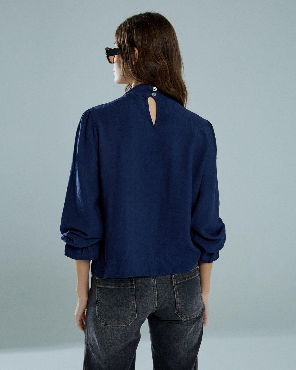 Blusa Escote Cruzado Azul Marino
