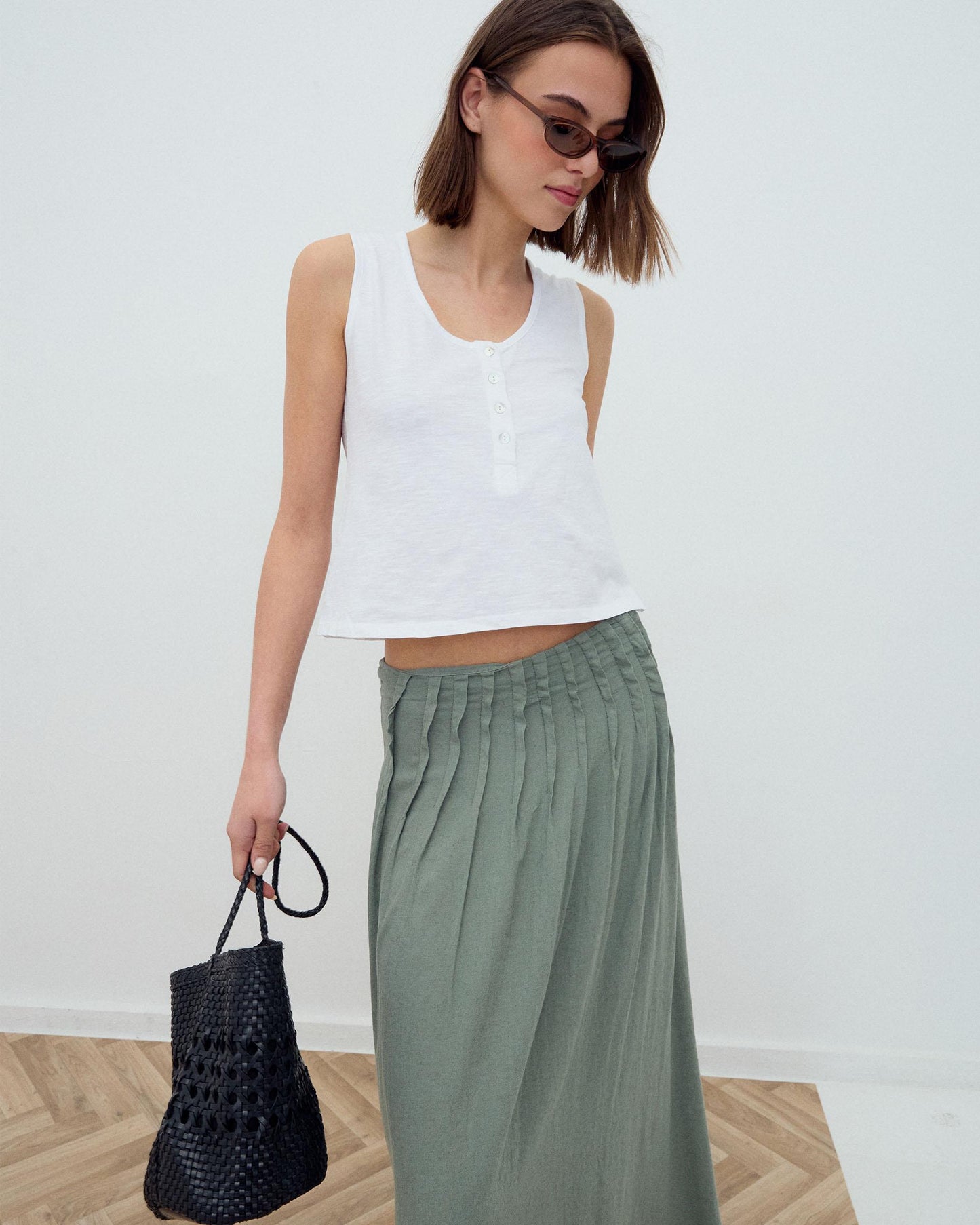 Falda Larga Lino Jaretas Verde