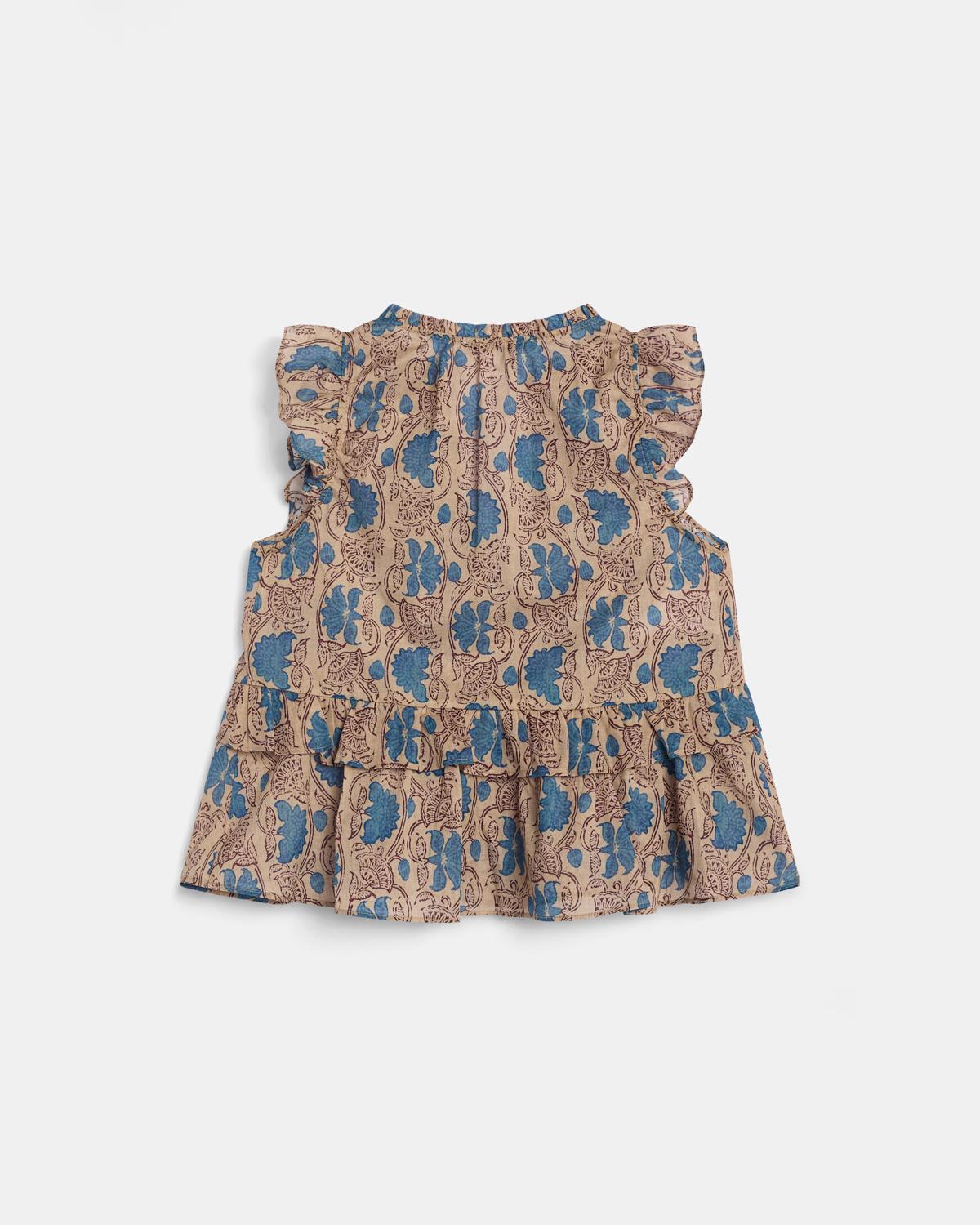 Blouse Ruffles Floral Print Beige