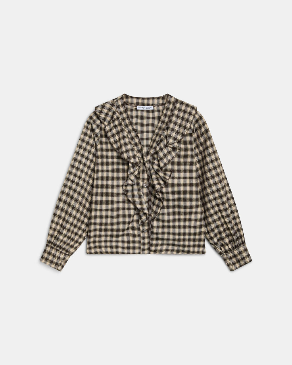 Blusa Volante Delantero Cuadros Marrón