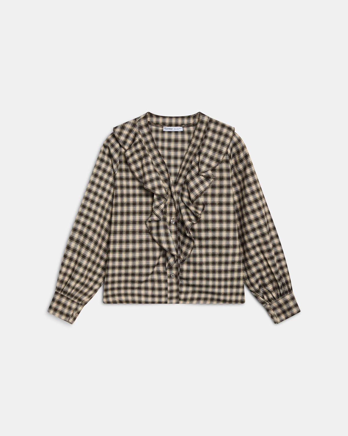 Blusa Volante Delantero Cuadros Marrón