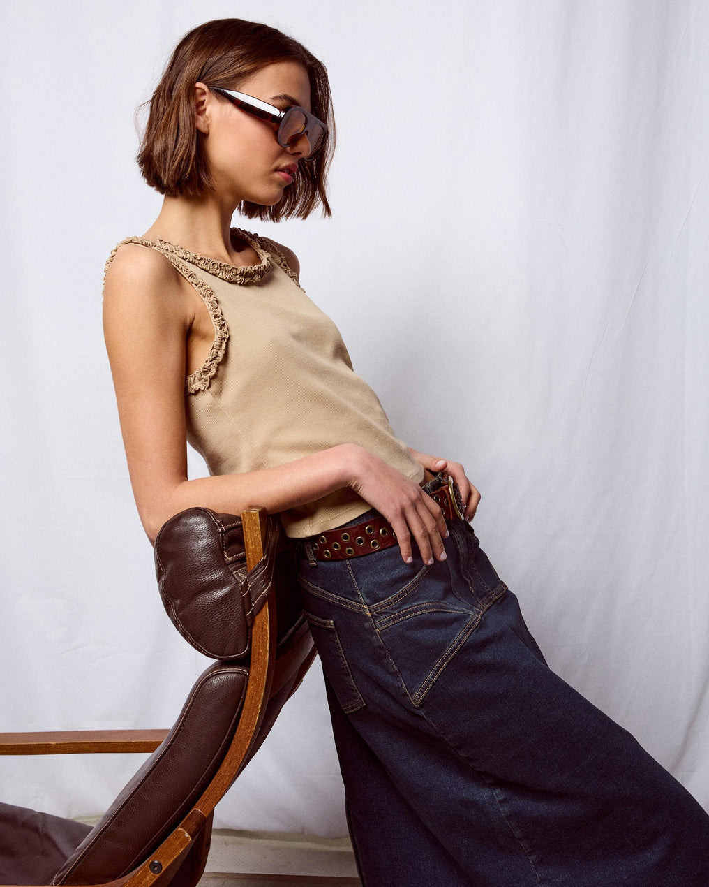 Falda Denim Costuras Azul Oscuro