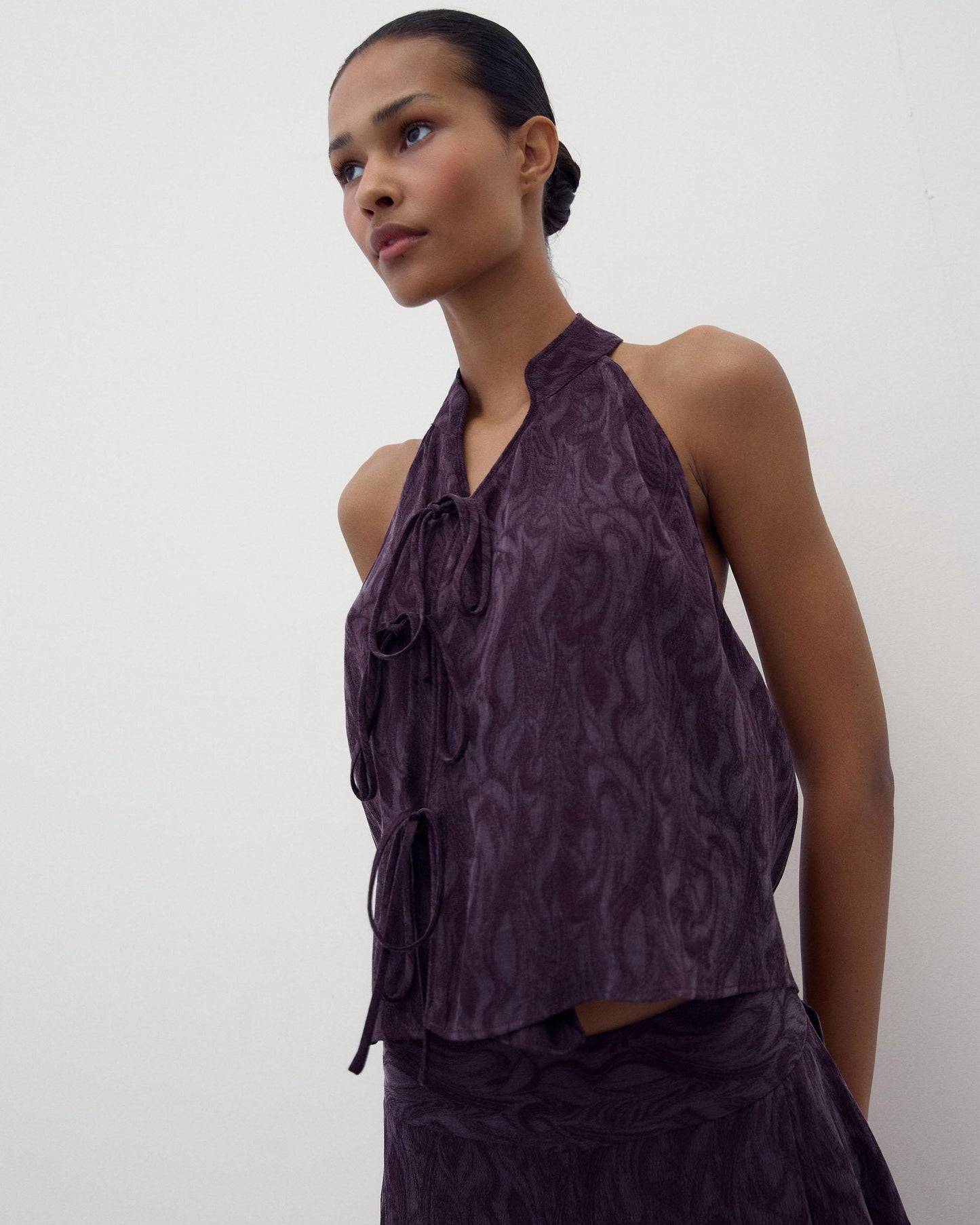 Top Halter Laçadas Jacquard Roxo