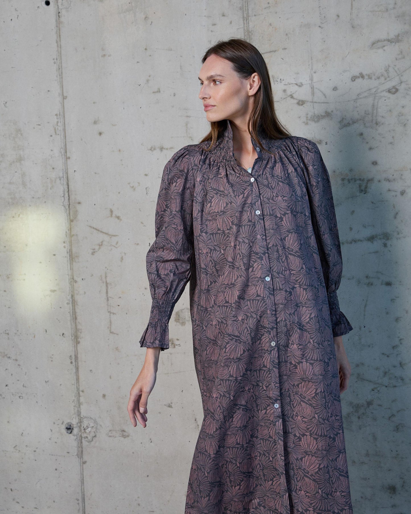 Vestido Manga Abullonada Estampado Antracita