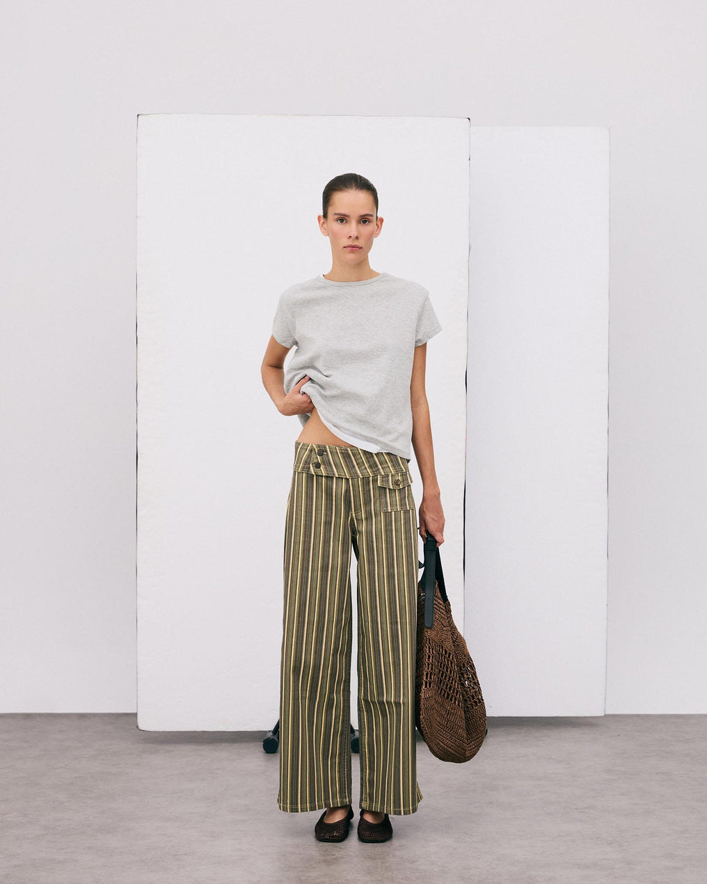 Triple Waistband Pocket Striped Green Jeans