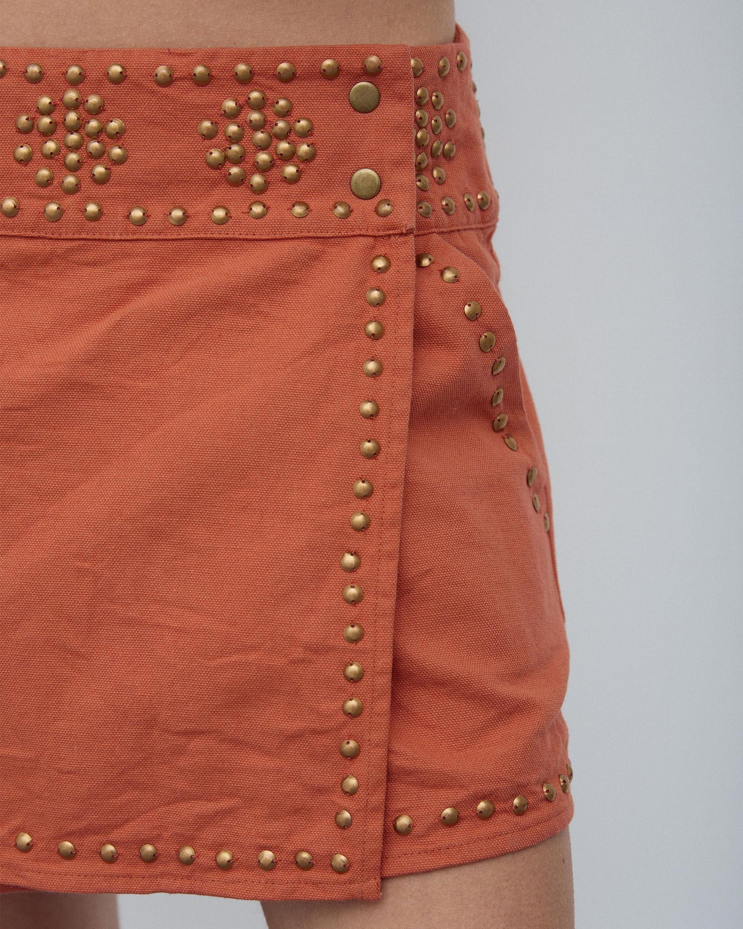 Orange Canvas Studded Mini Skirt