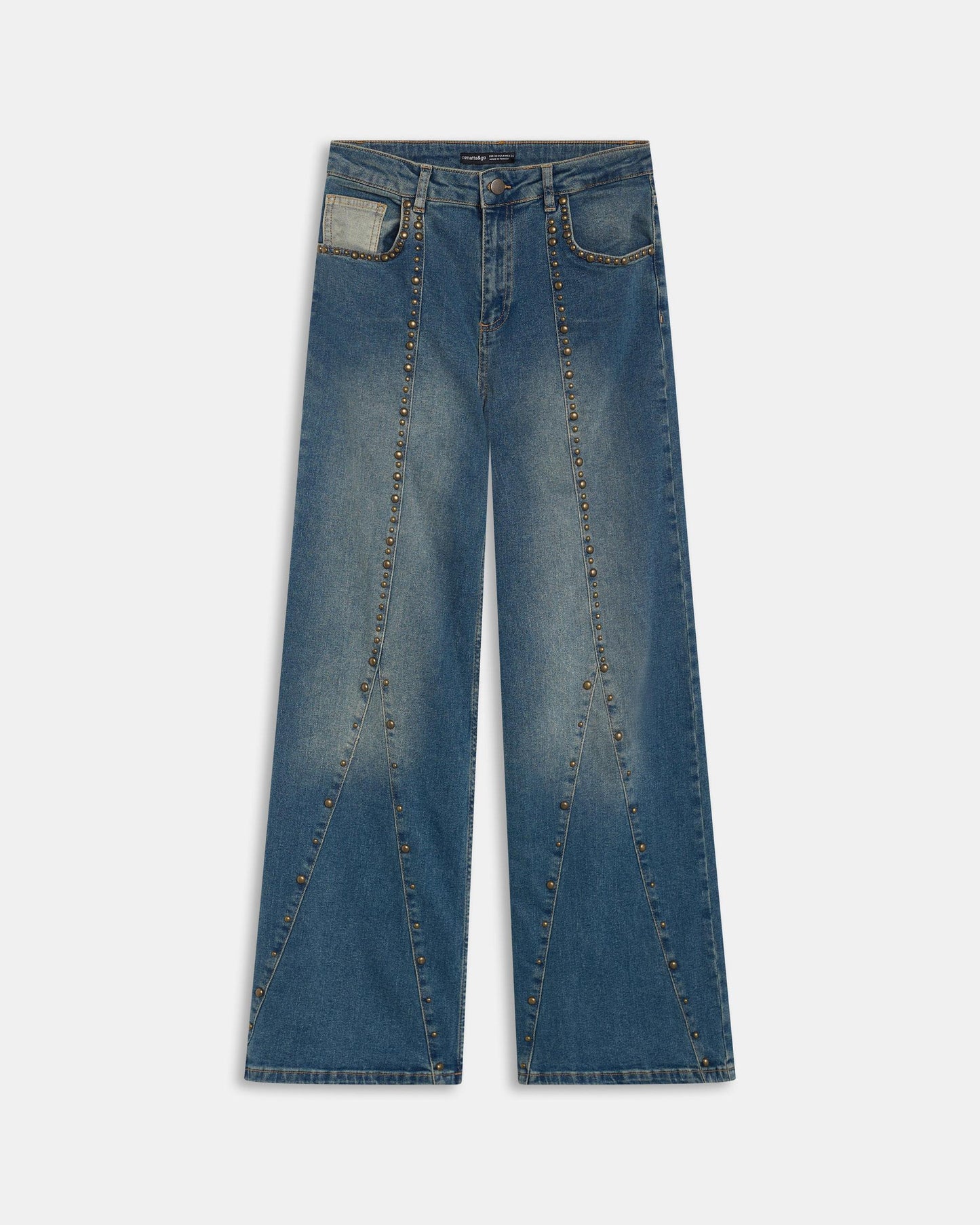 Jeans Tachas Costuras Azul